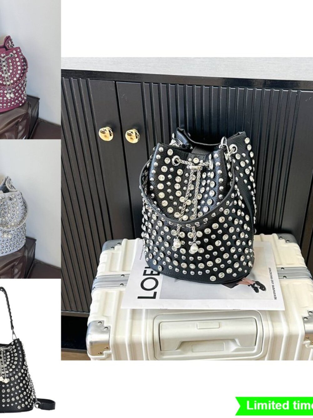 Street Punk Chain Handbag Textured Rivet Shoulder Crossbody Bag
